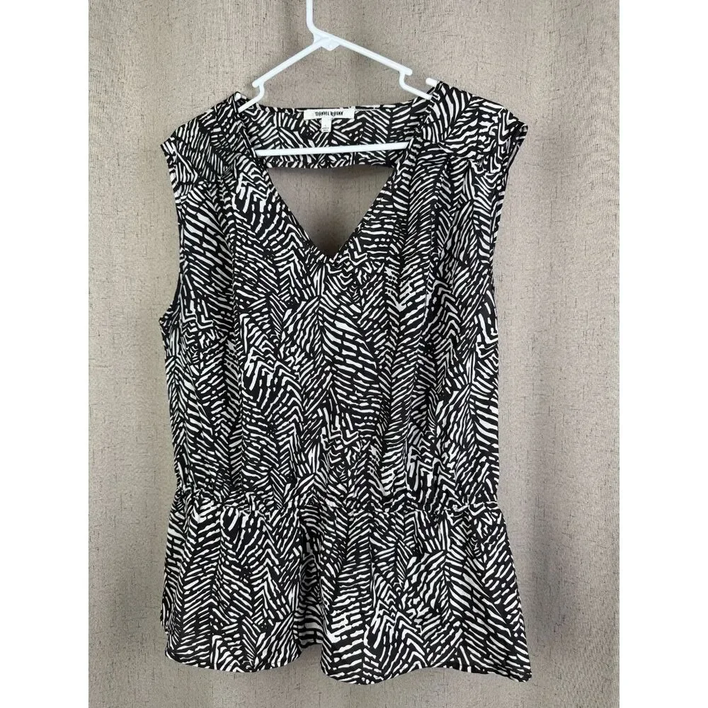 Daniel Rainn Black White Abstract Geometric Peplum‎ Top